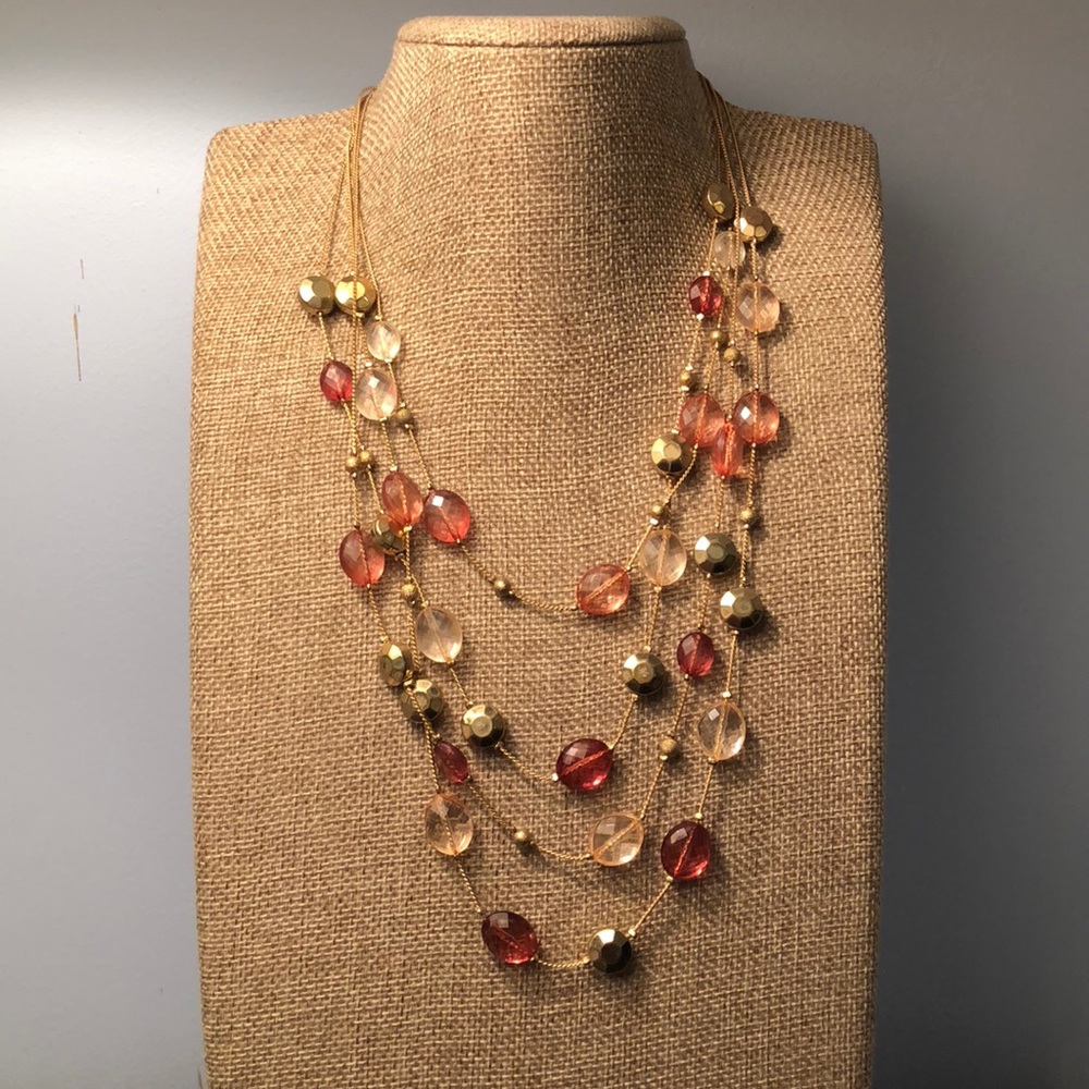 Gold necklace with ruby and clear crystals